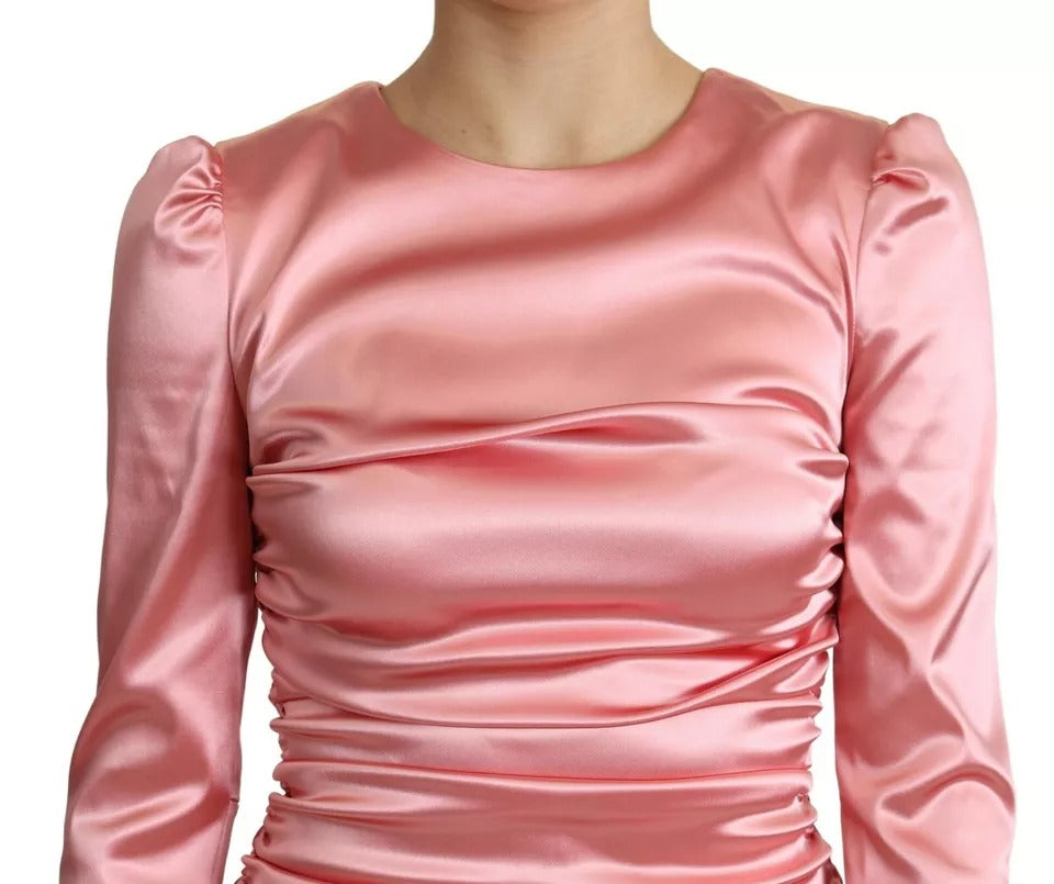 Dolce & Gabbana Pink Long Sleeves Bodycon Sheath Midi Women's Dress (Pre-Owned)