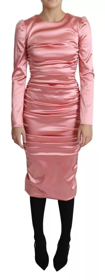 Dolce & Gabbana Pink Long Sleeves Bodycon Sheath Midi Women's Dress (Pre-Owned)