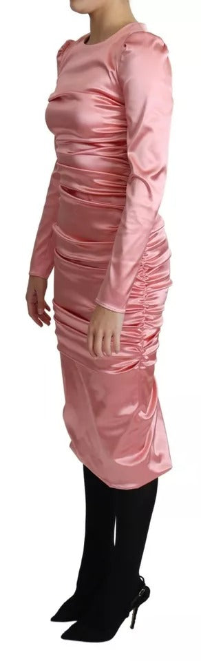 Dolce & Gabbana Pink Long Sleeves Bodycon Sheath Midi Women's Dress (Pre-Owned)