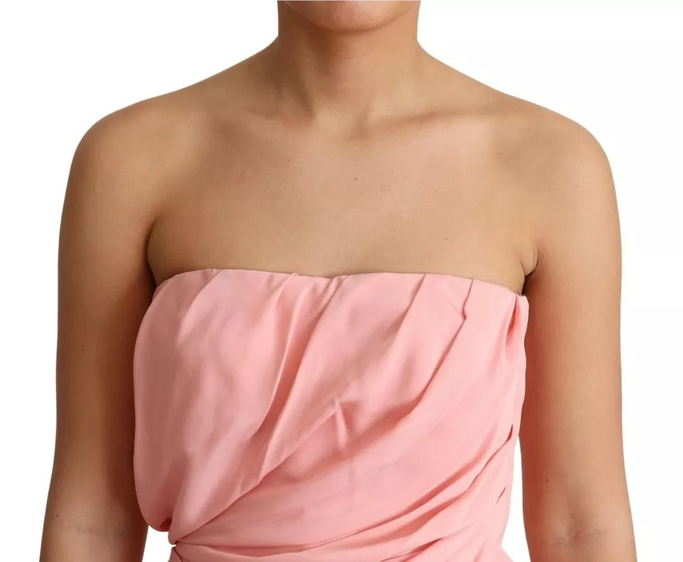 Dolce & Gabbana Pink Silk Stretch Strapless Sheath Midi Women's Dress (Pre-Owned)