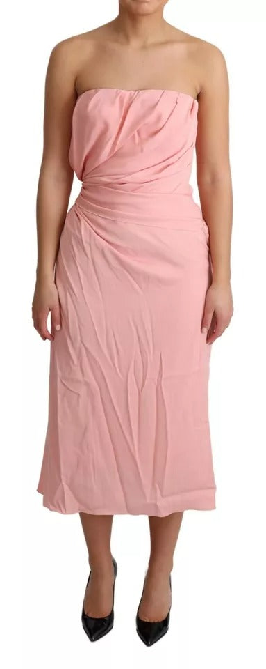 Dolce & Gabbana Pink Silk Stretch Strapless Sheath Midi Women's Dress (Pre-Owned)