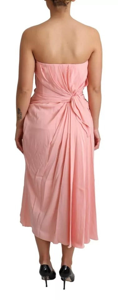 Dolce & Gabbana Pink Silk Stretch Strapless Sheath Midi Women's Dress (Pre-Owned)