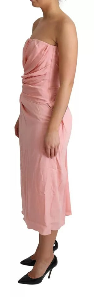 Dolce & Gabbana Pink Silk Stretch Strapless Sheath Midi Women's Dress (Pre-Owned)