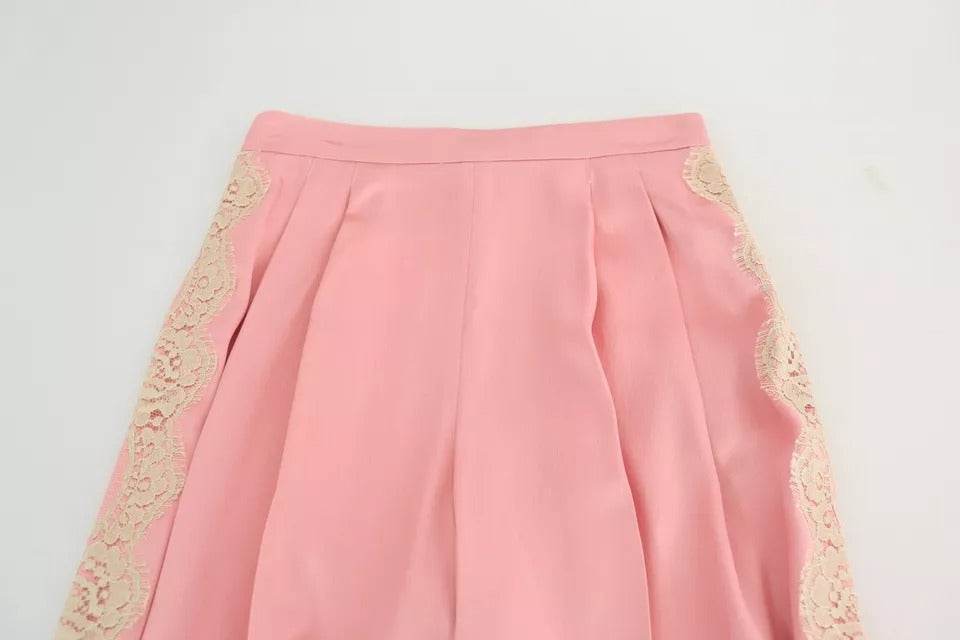 Dolce & Gabbana Pink Lace Trimmed Silk Satin Wide Legs Women's Pants (Pre-Owned)