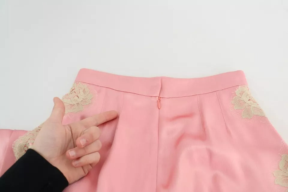Dolce & Gabbana Pink Lace Trimmed Silk Satin Wide Legs Women's Pants (Pre-Owned)