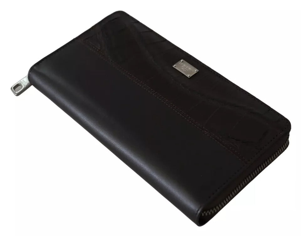 Dolce & Gabbana Brown Exotic Leather Zip Around Continental Clutch Men's Wallet