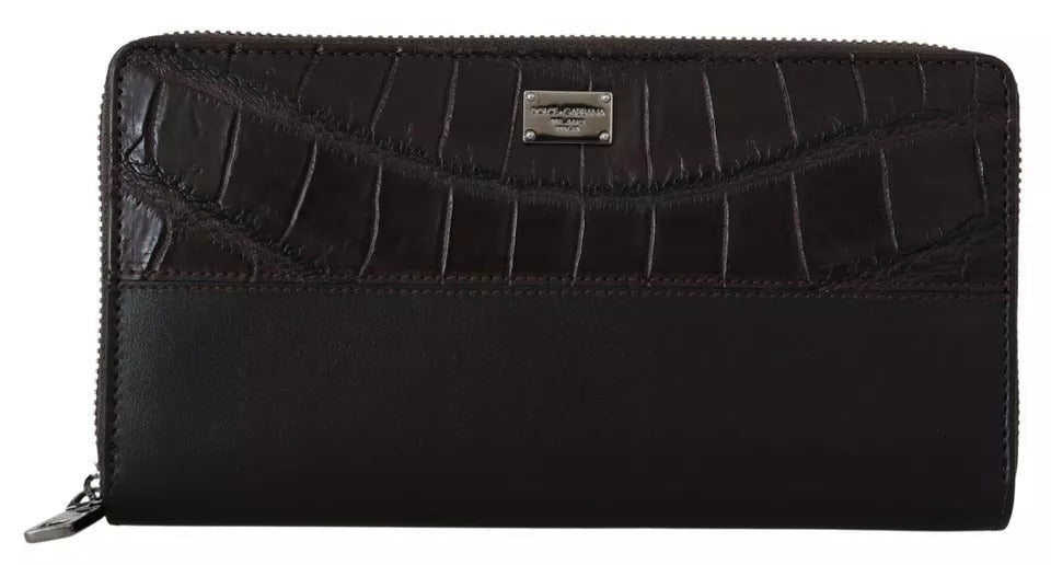 Dolce & Gabbana Brown Exotic Leather Zip Around Continental Clutch Men's Wallet