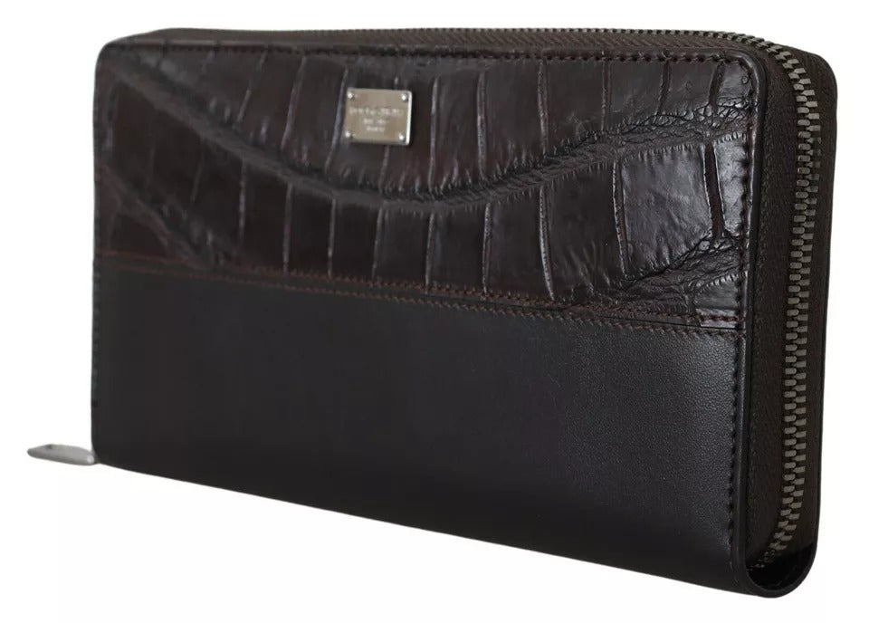 Dolce & Gabbana Brown Exotic Leather Zip Around Continental Clutch Men's Wallet