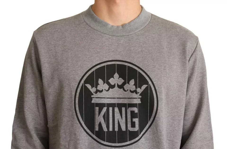 Dolce & Gabbana Gray Crown King Cotton Pullover Men's Sweater