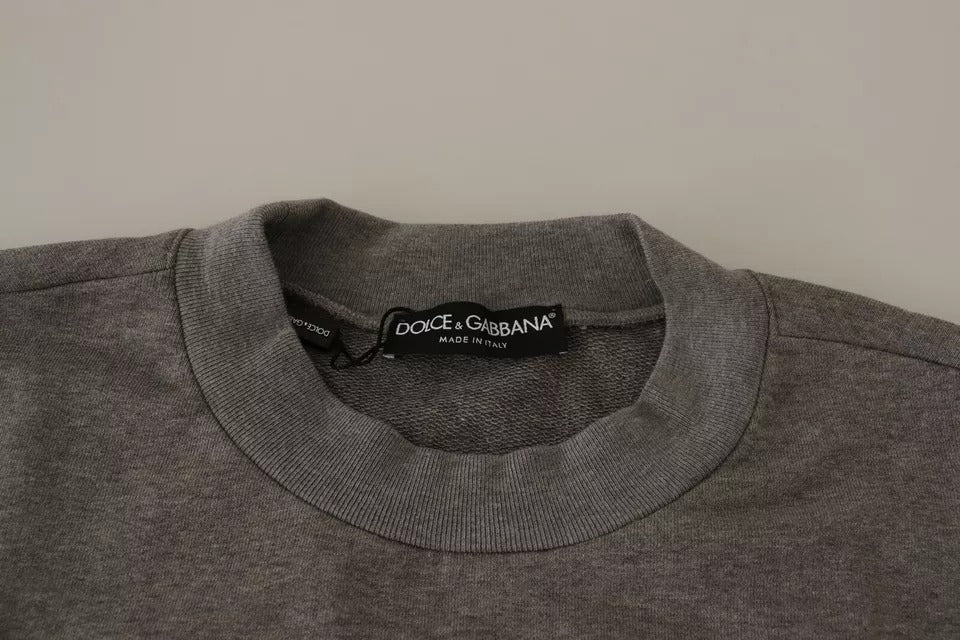 Dolce & Gabbana Gray Crown King Cotton Pullover Men's Sweater
