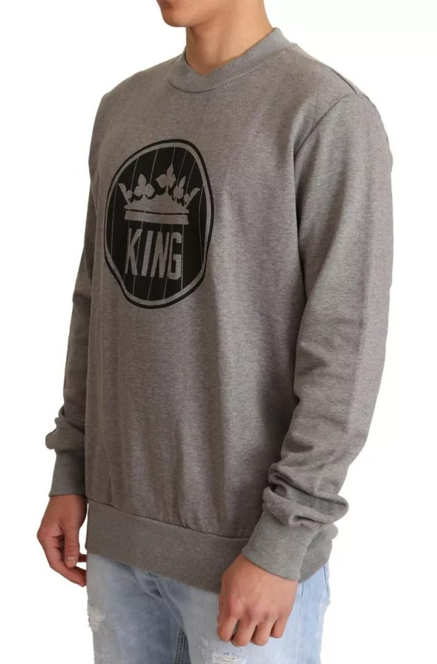 Dolce & Gabbana Gray Crown King Cotton Pullover Men's Sweater