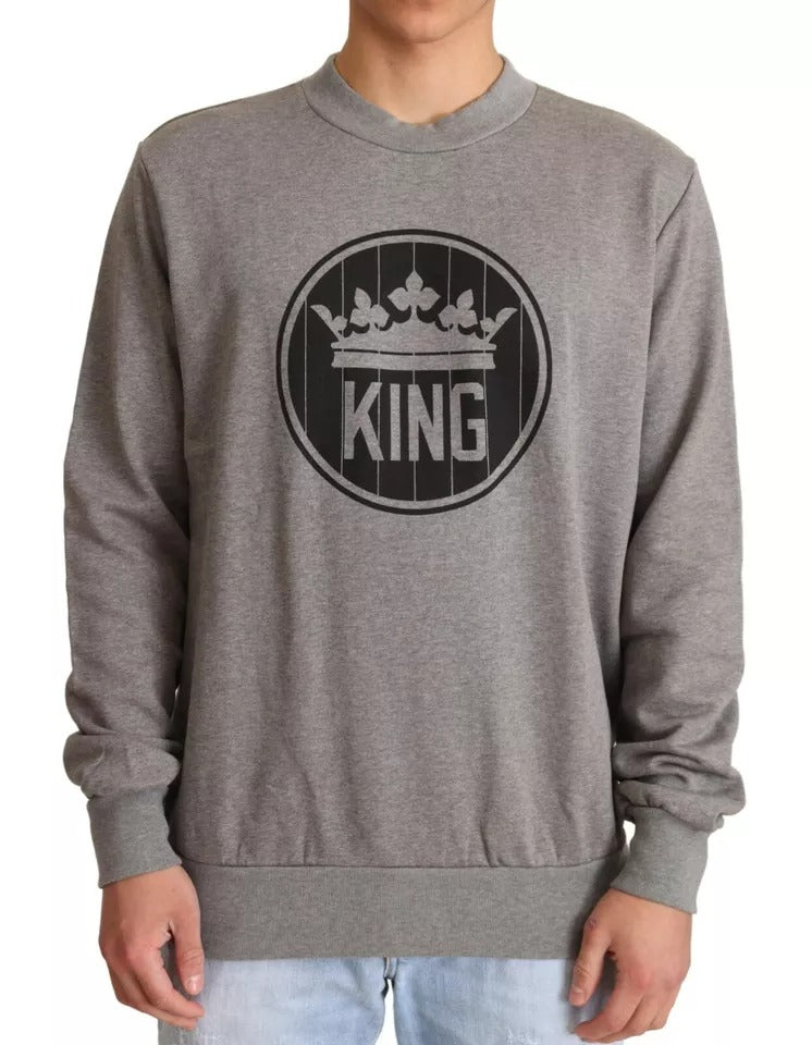 Dolce & Gabbana Gray Crown King Cotton Pullover Men's Sweater