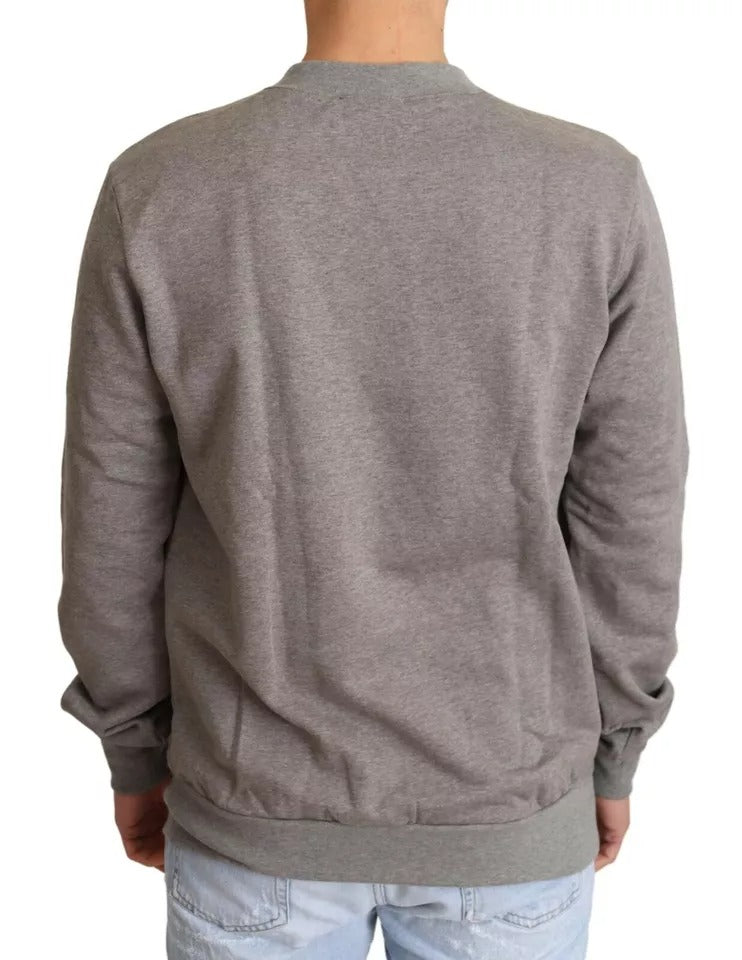 Dolce & Gabbana Gray Crown King Cotton Pullover Men's Sweater