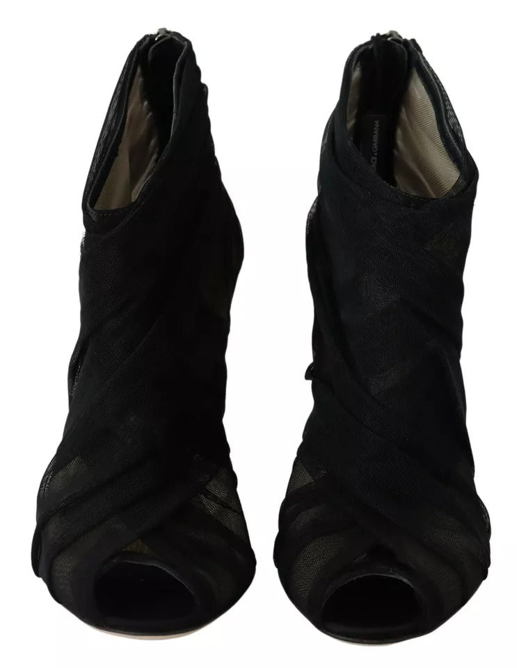 Dolce & Gabbana Black Tulle Ankle Boots Stiletto Heels Women's Shoes (Pre-Owned)