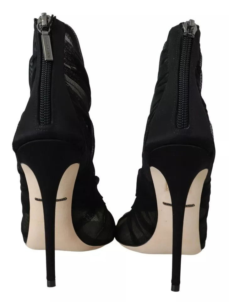 Dolce & Gabbana Black Tulle Ankle Boots Stiletto Heels Women's Shoes (Pre-Owned)