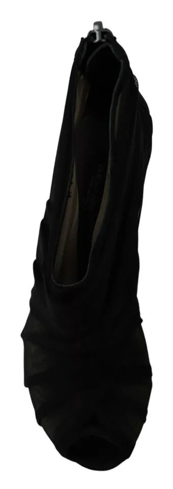 Dolce & Gabbana Black Tulle Ankle Boots Stiletto Heels Women's Shoes (Pre-Owned)