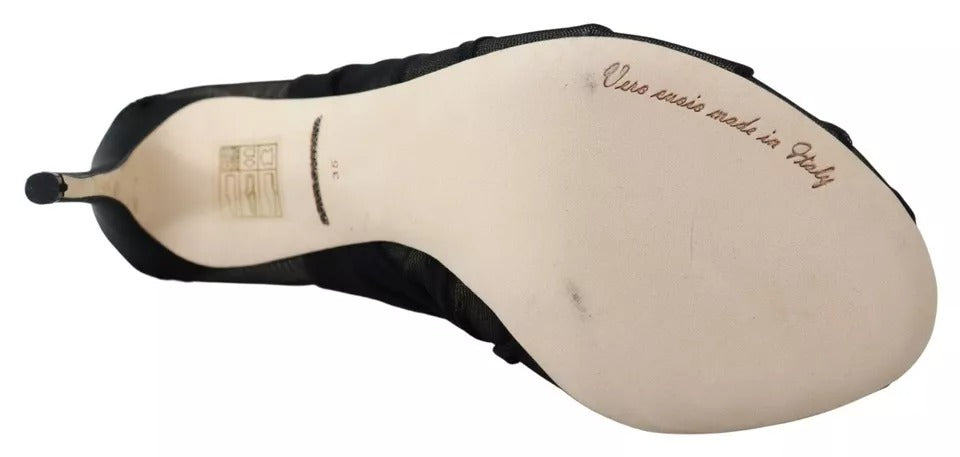 Dolce & Gabbana Black Tulle Ankle Boots Stiletto Heels Women's Shoes (Pre-Owned)