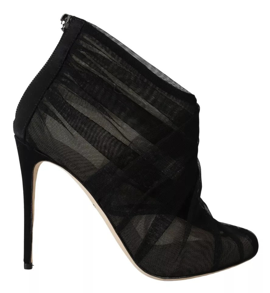 Dolce & Gabbana Black Tulle Ankle Boots Stiletto Heels Women's Shoes (Pre-Owned)