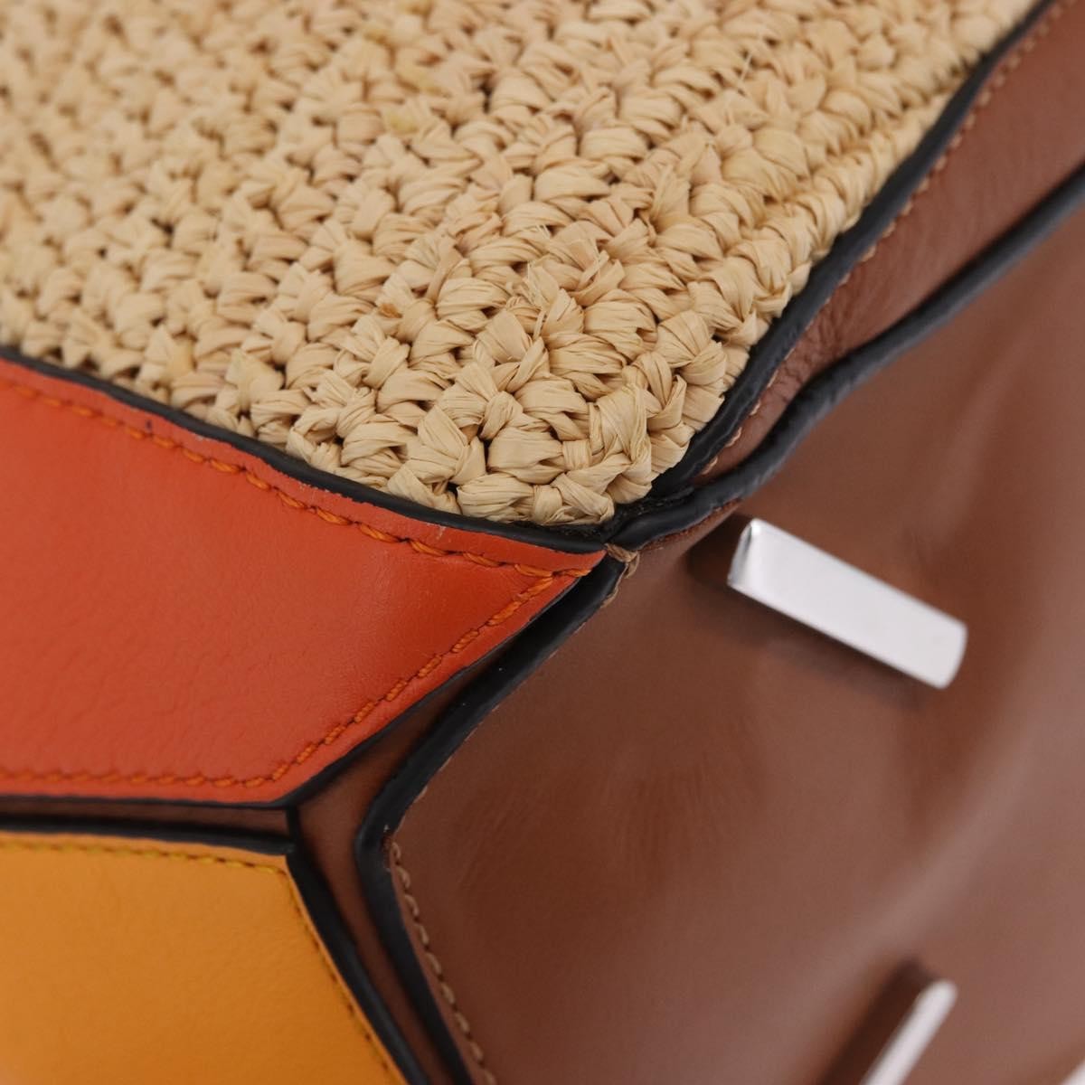 Loewe Puzzle Leather And Raffia Beige Leather Handbag (Pre-Owned)