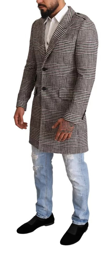 Dolce & Gabbana Gray Check Plaid Long Trench Coat Men's Jacket