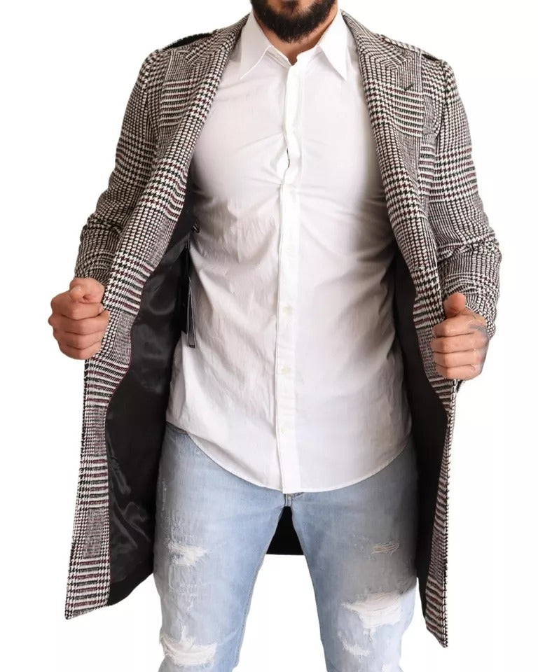 Dolce & Gabbana Gray Check Plaid Long Trench Coat Men's Jacket