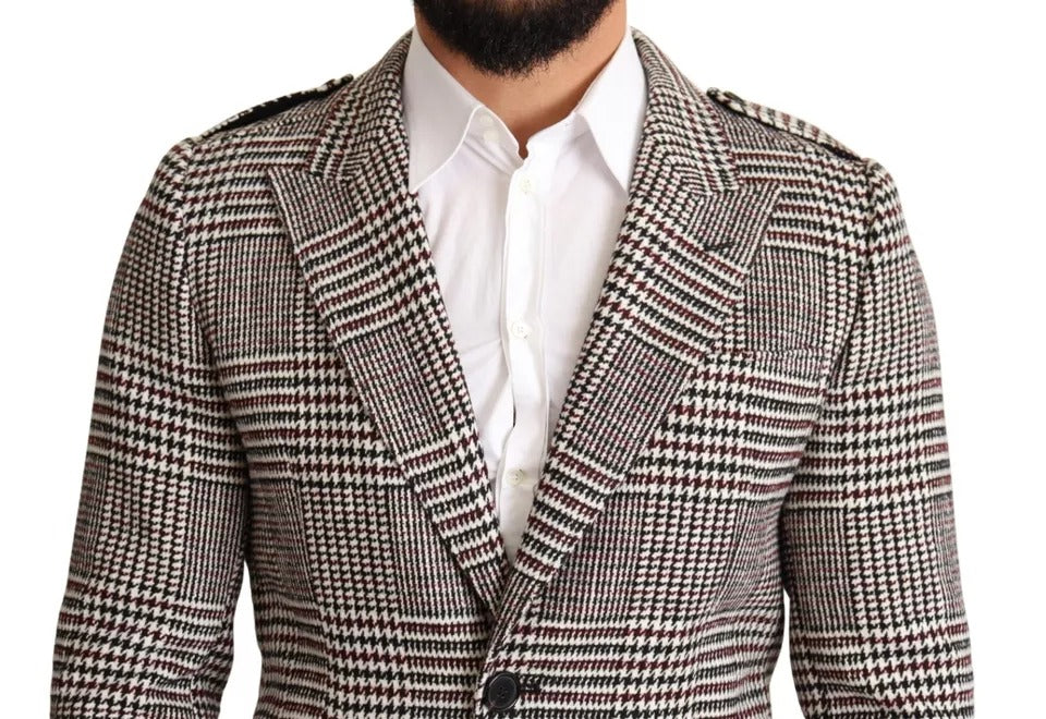 Dolce & Gabbana Gray Check Plaid Long Trench Coat Men's Jacket