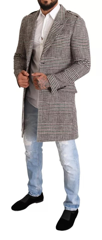 Dolce & Gabbana Gray Check Plaid Long Trench Coat Men's Jacket