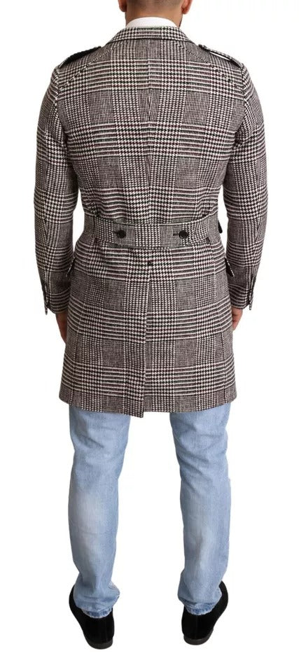 Dolce & Gabbana Gray Check Plaid Long Trench Coat Men's Jacket