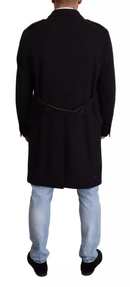 Dolce & Gabbana Blue Trench Coat Long Wool Stretch Men's Jacket