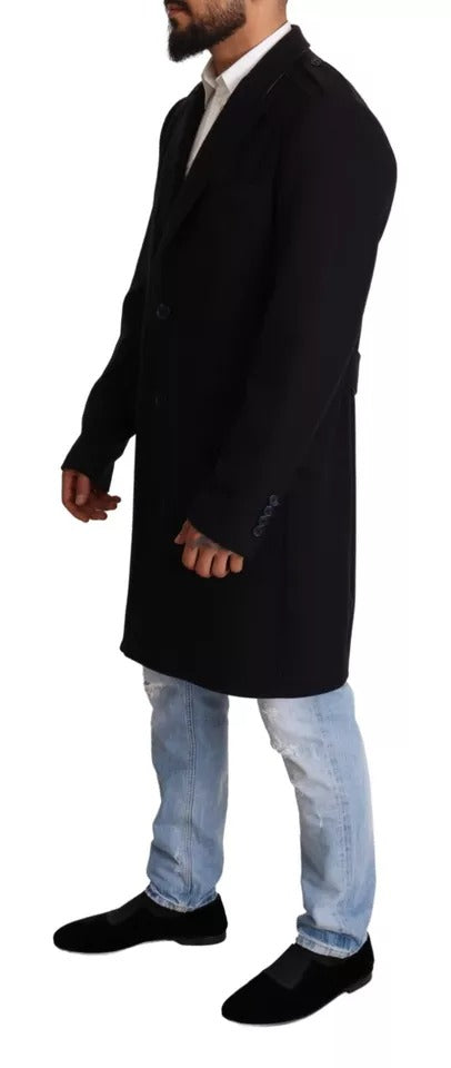 Dolce & Gabbana Blue Trench Coat Long Wool Stretch Men's Jacket