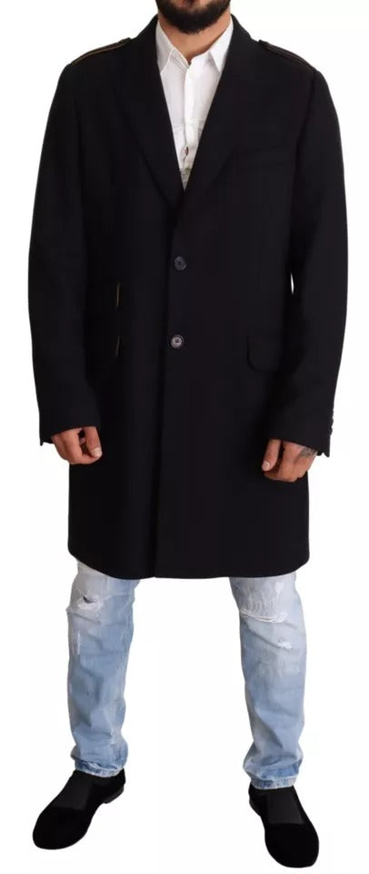 Dolce & Gabbana Blue Trench Coat Long Wool Stretch Men's Jacket