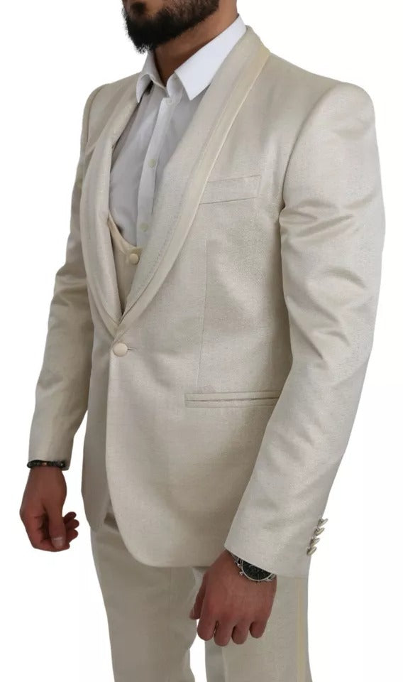 Dolce & Gabbana Beige Wool Crème 3 Piece SICILIA Shawl Men's Suit