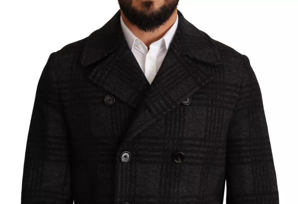 Dolce & Gabbana Black Trench Coat Check Wool Men's Jacket