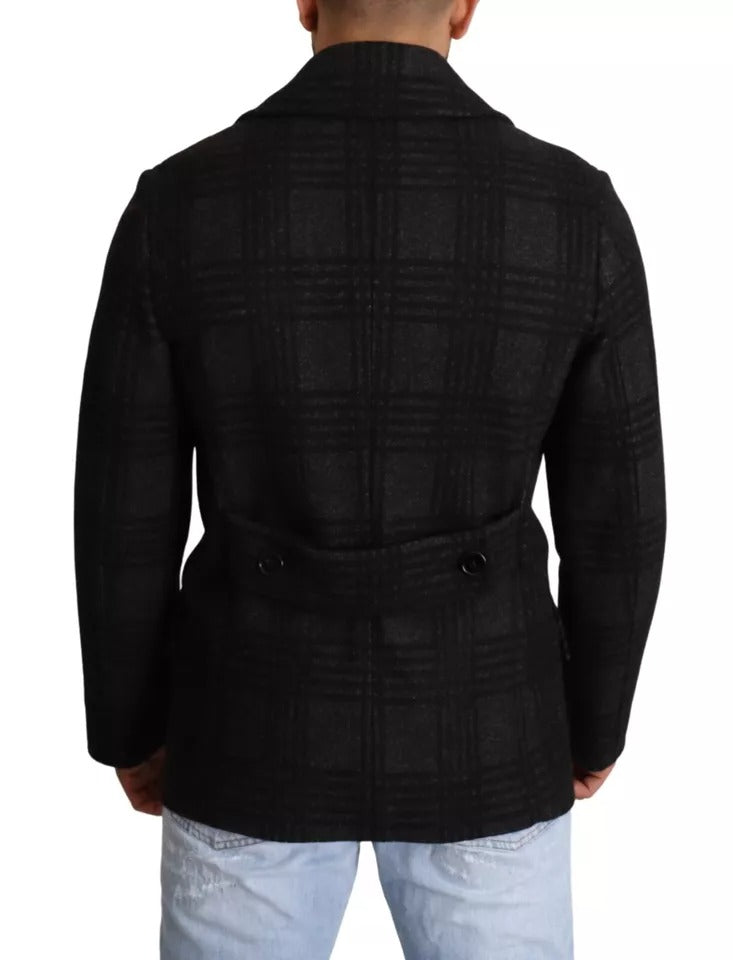 Dolce & Gabbana Black Trench Coat Check Wool Men's Jacket