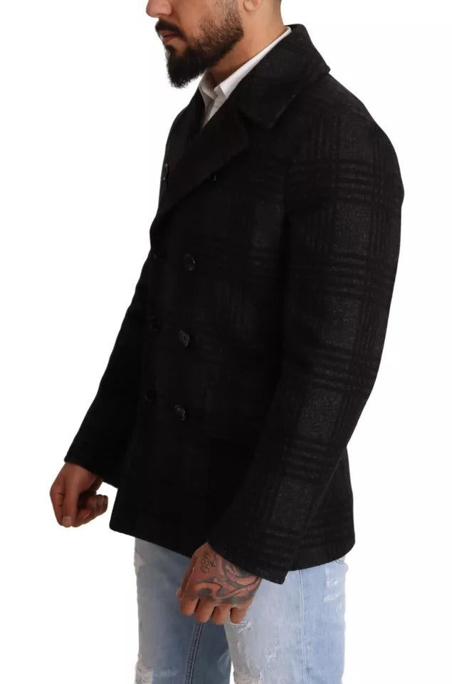Dolce & Gabbana Black Trench Coat Check Wool Men's Jacket