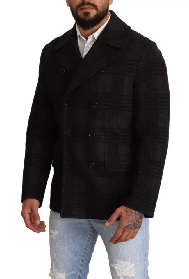 Dolce & Gabbana Black Trench Coat Check Wool Men's Jacket