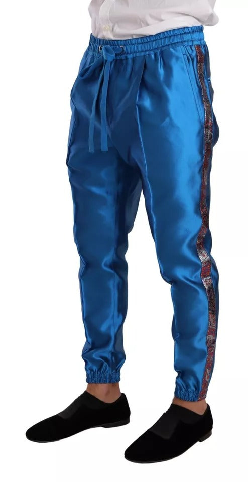 Dolce & Gabbana Blue Jacquard Silk Formal 2 Piece Set Men's Suit (Pre-Owned)