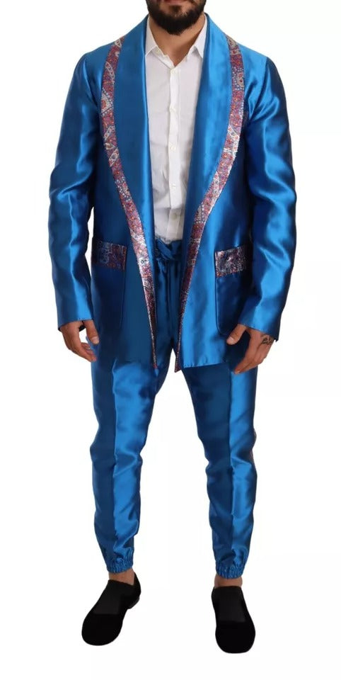 Dolce & Gabbana Blue Jacquard Silk Formal 2 Piece Set Men's Suit (Pre-Owned)