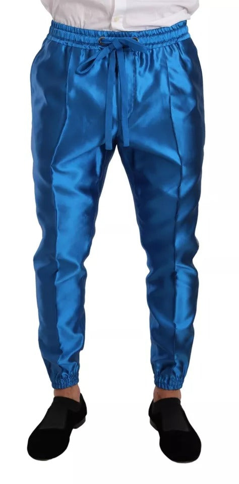 Dolce & Gabbana Blue Jacquard Silk Formal 2 Piece Set Men's Suit (Pre-Owned)
