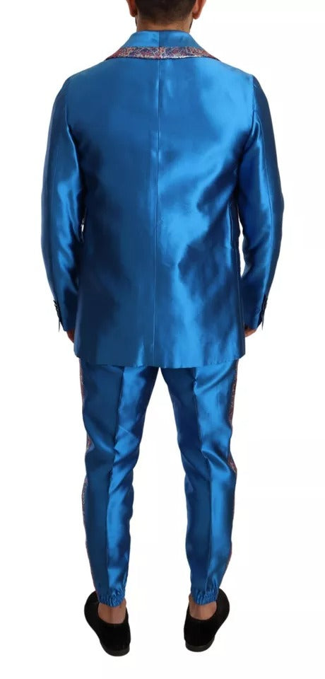 Dolce & Gabbana Blue Jacquard Silk Formal 2 Piece Set Men's Suit (Pre-Owned)