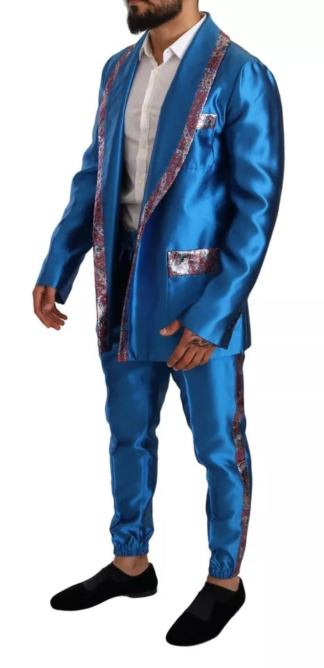 Dolce & Gabbana Blue Jacquard Silk Formal 2 Piece Set Men's Suit (Pre-Owned)