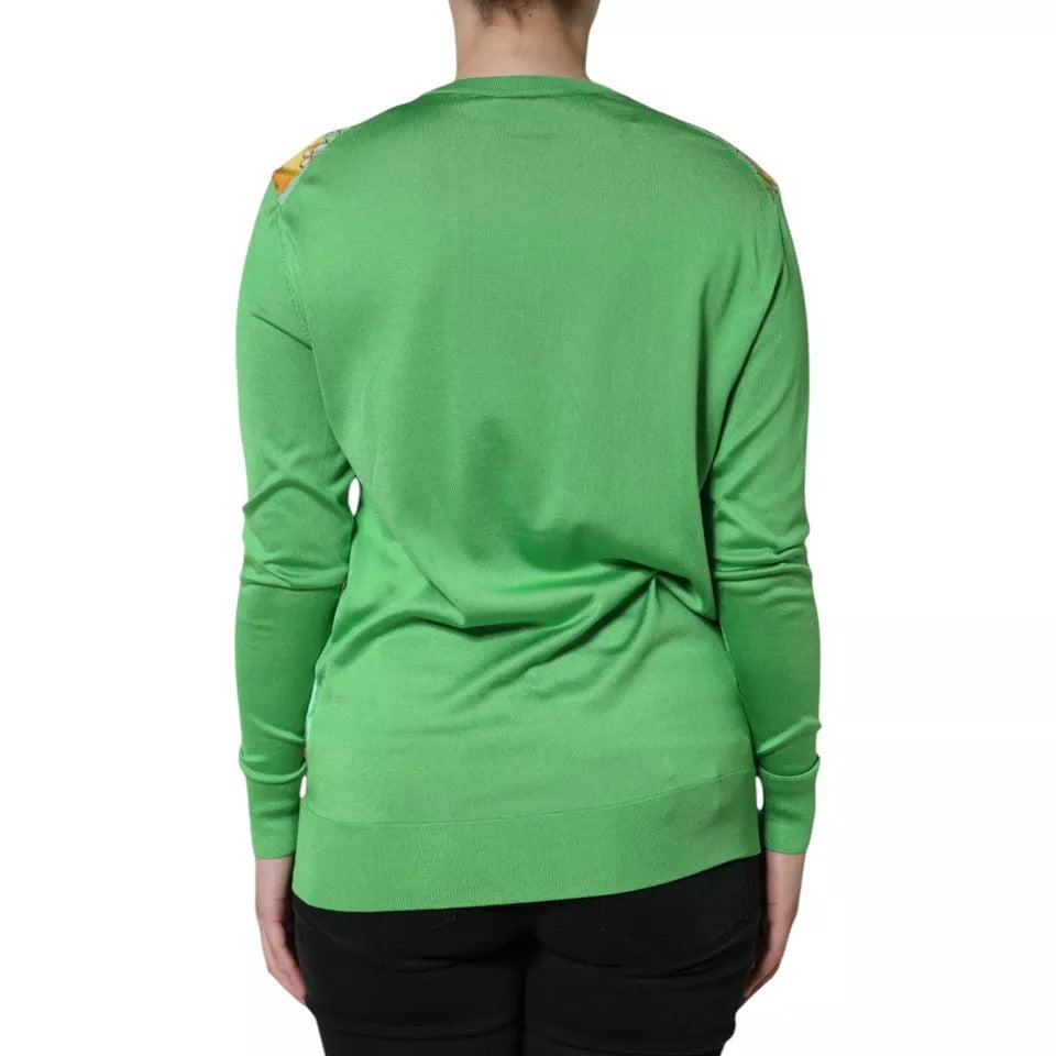Dolce & Gabbana Green Silk Granita Al Limone Long Sleeves Women's Sweater