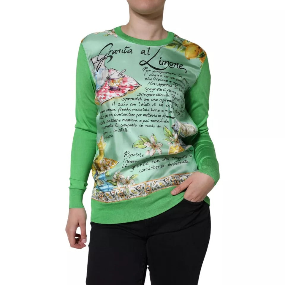 Dolce & Gabbana Green Silk Granita Al Limone Long Sleeves Women's Sweater