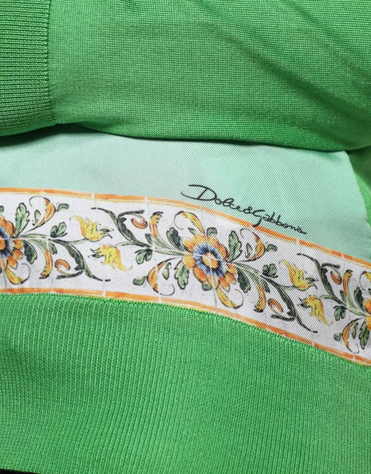 Dolce & Gabbana Green Silk Granita Al Limone Long Sleeves Women's Sweater
