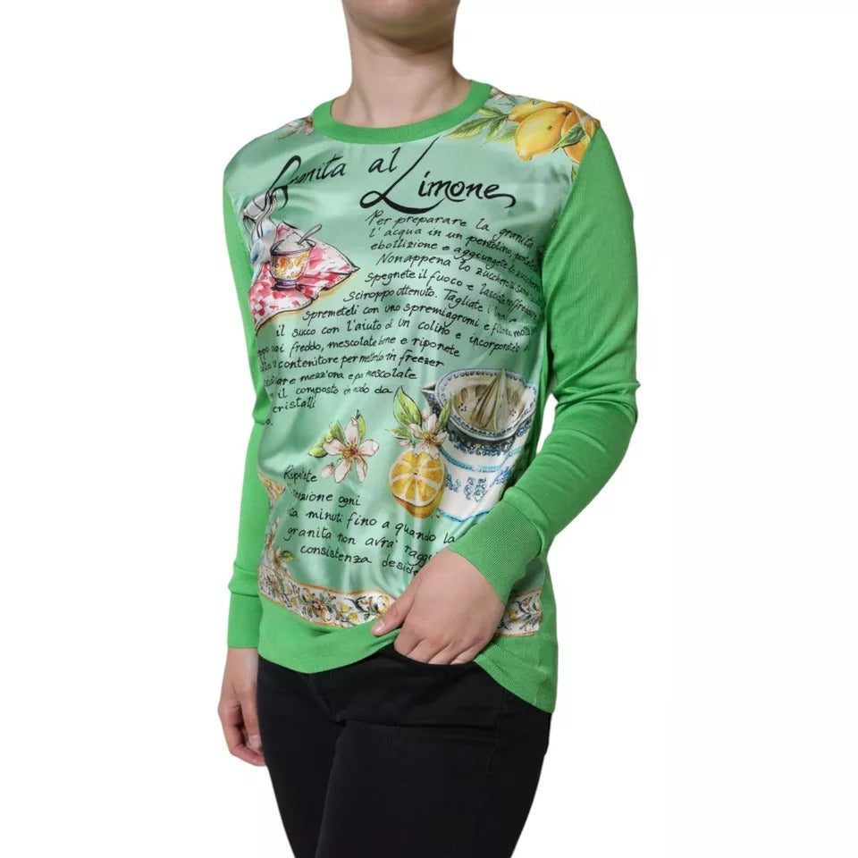 Dolce & Gabbana Green Silk Granita Al Limone Long Sleeves Women's Sweater