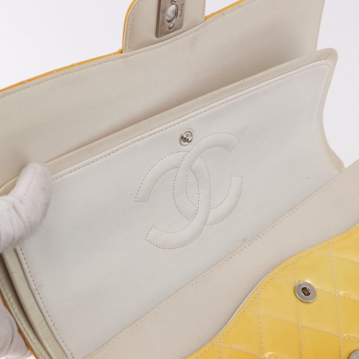 Chanel Timeless - Classic Double Flap Quilted Patent Yellow Patent_Leather Shoulder Bag Bag (Pre-Owned)