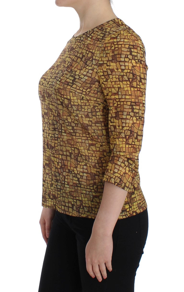 Dolce & Gabbana Multicolor Mosaic Print Silk Blouse Women's T-shirt