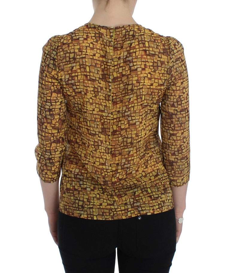 Dolce & Gabbana Multicolor Mosaic Print Silk Blouse Women's T-shirt