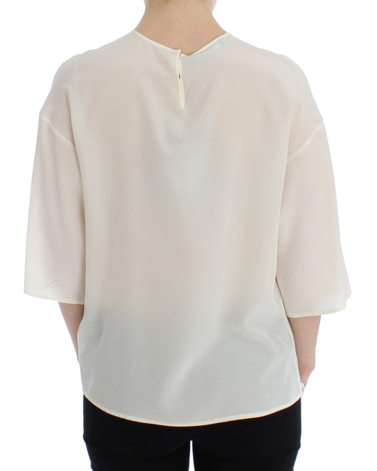 Dolce & Gabbana White Sequined Key Silk Blouse T-shirt Women's Top