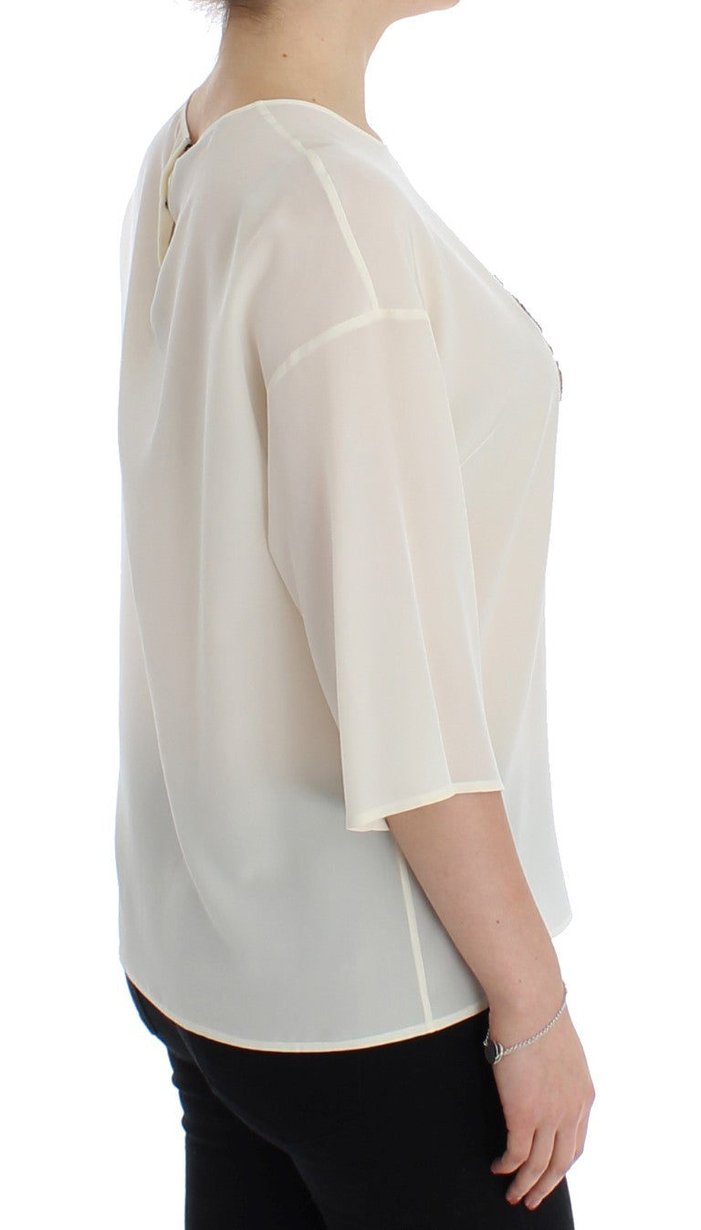Dolce & Gabbana White Sequined Key Silk Blouse T-shirt Women's Top